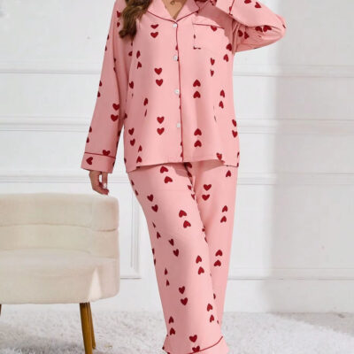 Elegant plus size women’s printed pajamas two-piece set