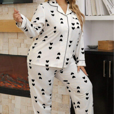Elegant plus size women’s printed pajamas two-piece set