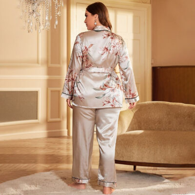 Satin plus size women’s fashion pajamas two-piece set