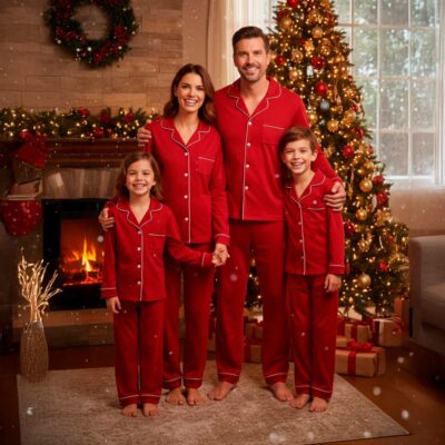 Silk family pajamas manufacturer high quality matching sets