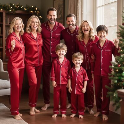 Silk family pajamas manufacturer high quality matching sets