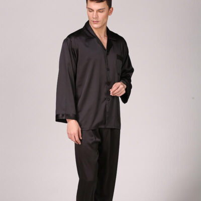 Solid silk men’s plus size pajamas two-piece set factory