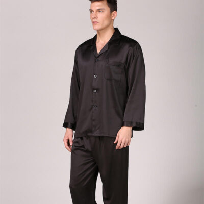 Solid silk men’s plus size pajamas two-piece set factory