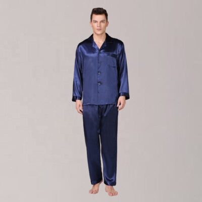Solid silk men’s plus size pajamas two-piece set factory