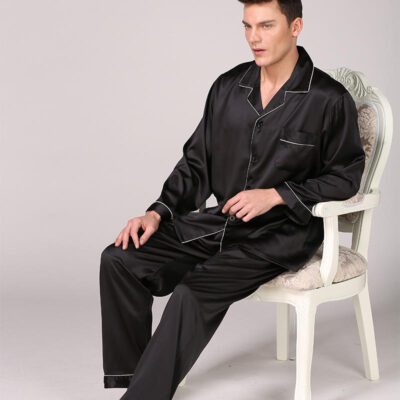 Solid silk men’s plus size pajamas two-piece set factory