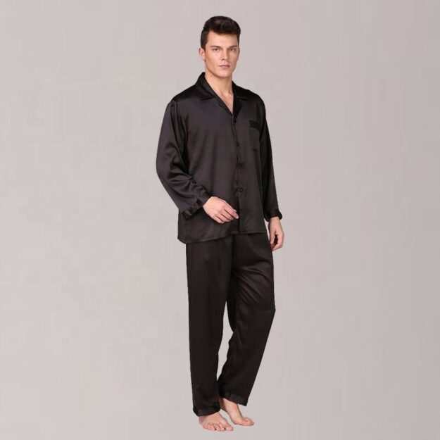 Solid silk men’s plus size pajamas two-piece set factory