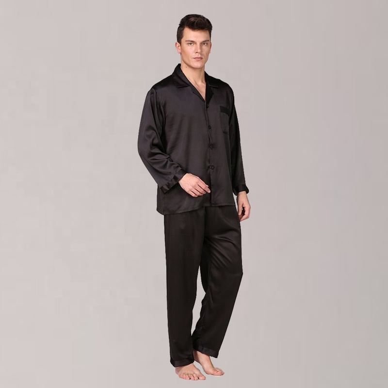Silk men’s plus size pajamas factory set (7) Solid silk men’s plus size pajamas two-piece set factory
