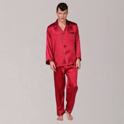 Solid silk men’s plus size pajamas two-piece set factory