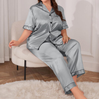 Summer silk plus size pajamas wholesale two-piece set