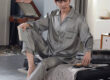 Men’s satin pajamas wholesale solid color long sleeve set