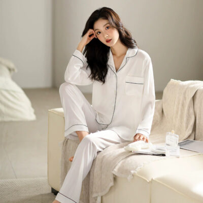 Women’s satin pajamas factory spring autumn long sleeve set