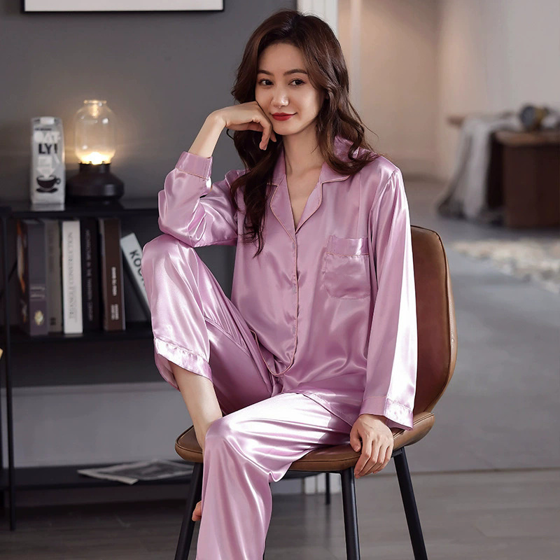Spring autumn women’s satin pajamas from factory (7) Women’s satin pajamas factory spring autumn long sleeve set