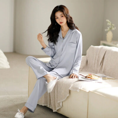 Women’s satin pajamas factory spring autumn long sleeve set