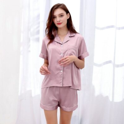 Women’s satin pajamas manufacturer short sleeve shorts set