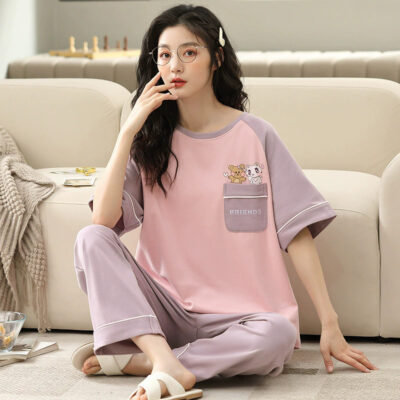 Women’s cotton pajamas bulk summer short sleeve set