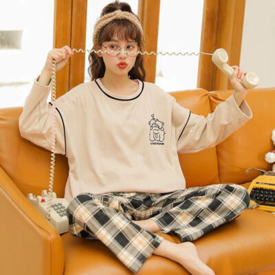 Custom women’s cotton pajamas spring autumn long sleeve