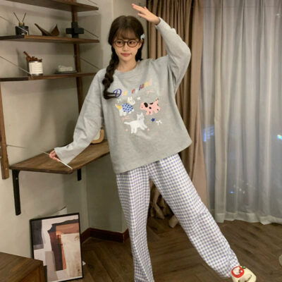 Custom women’s cotton pajamas spring autumn long sleeve