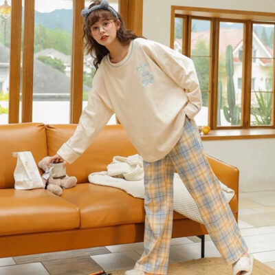 Custom women’s cotton pajamas spring autumn long sleeve