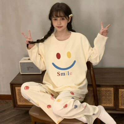 Custom women’s cotton pajamas spring autumn long sleeve