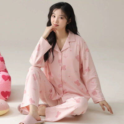 Women’s spring autumn cotton pajamas factory long sleeve set
