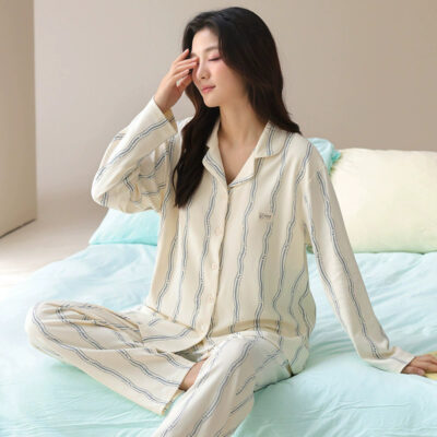 Women’s spring autumn cotton pajamas factory long sleeve set