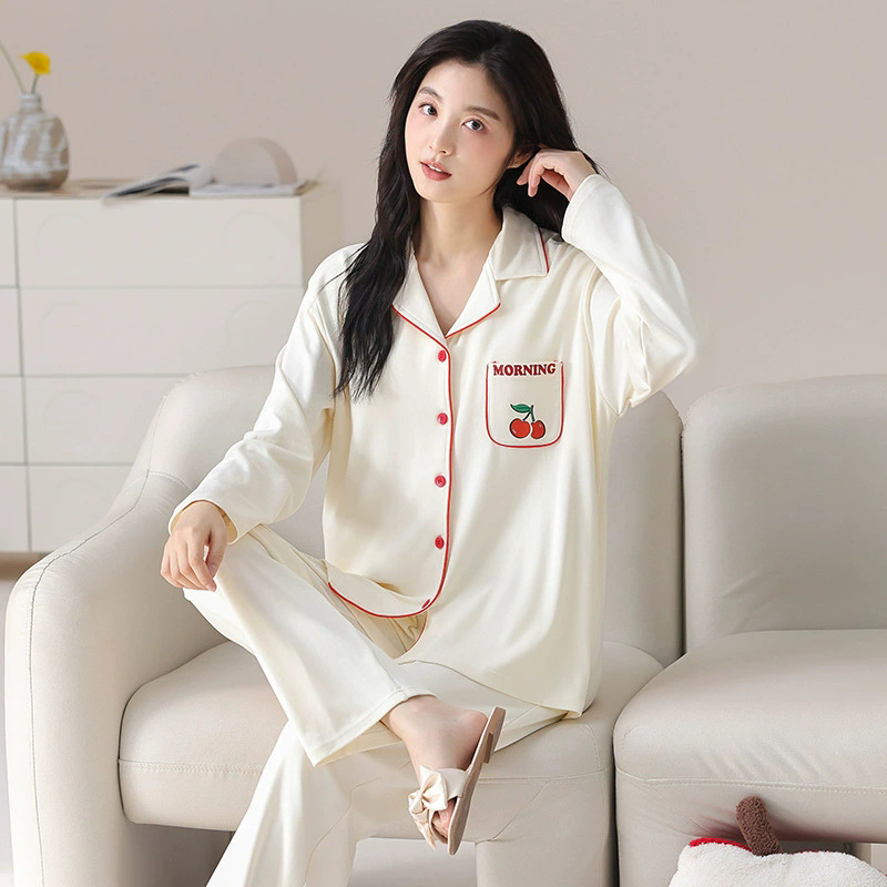 Women’s cotton pajamas factory cardigan set (3) Women’s spring autumn cotton pajamas factory long sleeve set