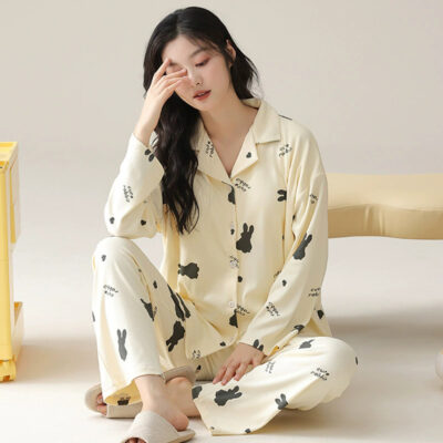 Women’s spring autumn cotton pajamas factory long sleeve set