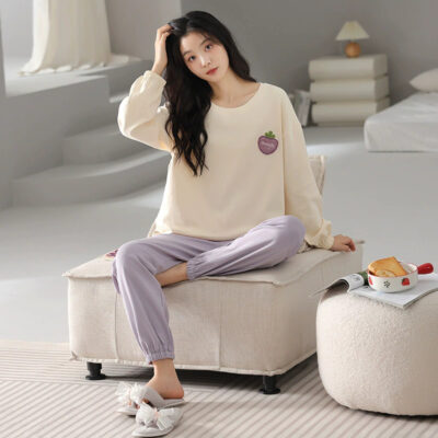 Women’s cotton pajamas supplier cartoon loose spring autumn set