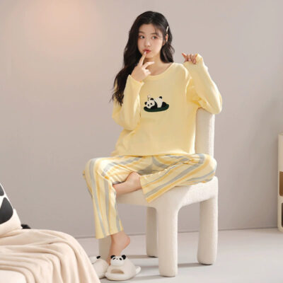 Women’s cotton pajamas supplier cartoon loose spring autumn set
