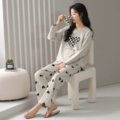 Women’s cotton pajamas supplier cartoon loose spring autumn set