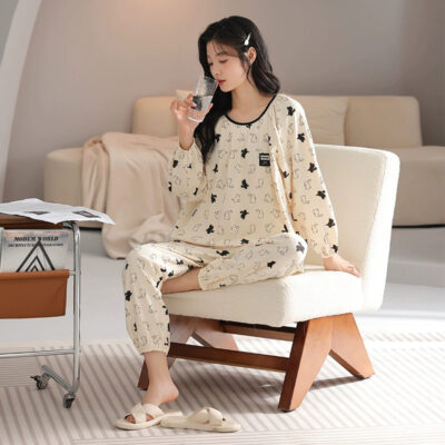 Women’s cotton pajamas supplier cartoon loose spring autumn set