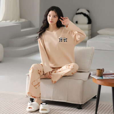 Women’s cotton pajamas supplier cartoon loose spring autumn set