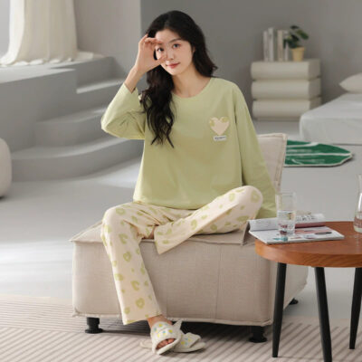 Women’s cotton pajamas supplier cartoon loose spring autumn set