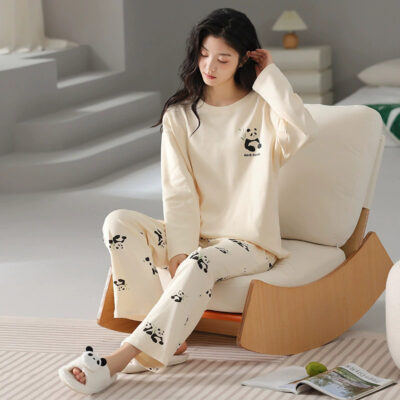 Women’s cotton pajamas supplier cartoon loose spring autumn set