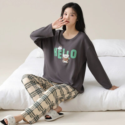 Women’s casual loose cotton pajamas wholesale set