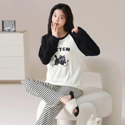 Women’s casual loose cotton pajamas wholesale set