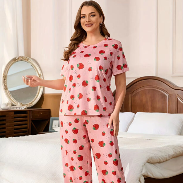 Loose fit summer women’s plus size pajamas set manufacturer