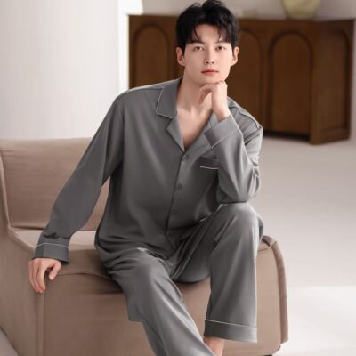 Spring autumn men’s long-sleeve cotton pajamas set