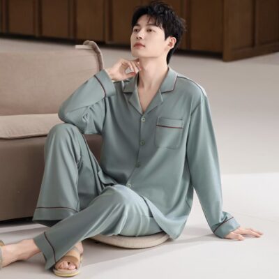 Spring autumn men’s long-sleeve cotton pajamas set