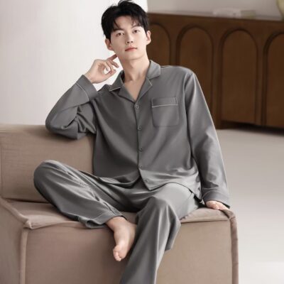 Spring autumn men’s long-sleeve cotton pajamas set