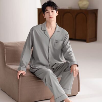 Spring autumn men’s long-sleeve cotton pajamas set