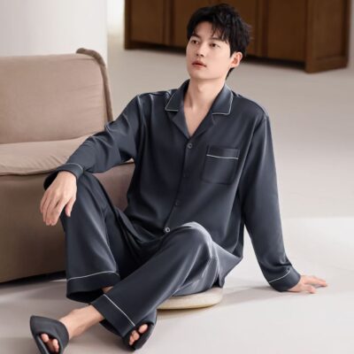 Spring autumn men’s long-sleeve cotton pajamas set