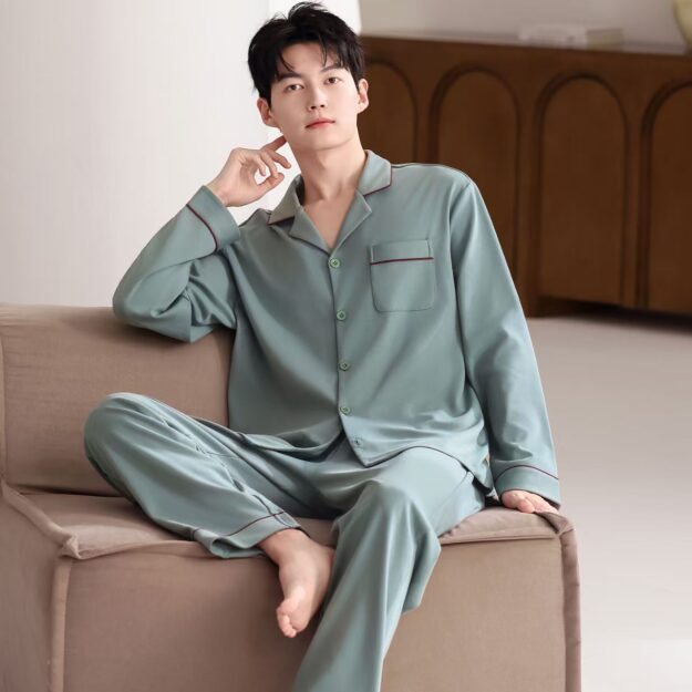 Comfortable Men’s Long-Sleeve Cotton Pajamas (6) Spring autumn men’s long-sleeve cotton pajamas set