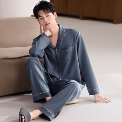Spring autumn men’s long-sleeve cotton pajamas set