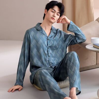High-end men’s satin pajama set for spring and autumn