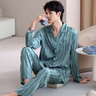 High-end men’s satin pajama set for spring and autumn