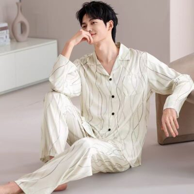 High-end men’s satin pajama set for spring and autumn
