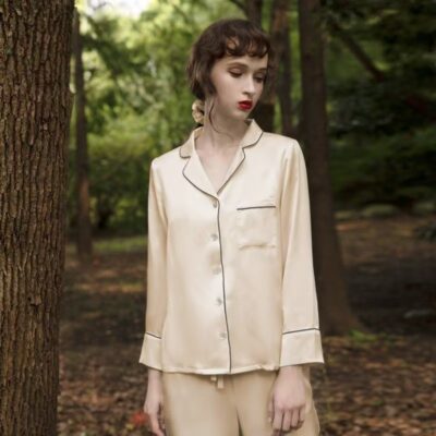 Solid color women’s silk pajama set