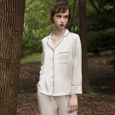 Solid color women’s silk pajama set