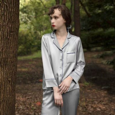Solid color women’s silk pajama set